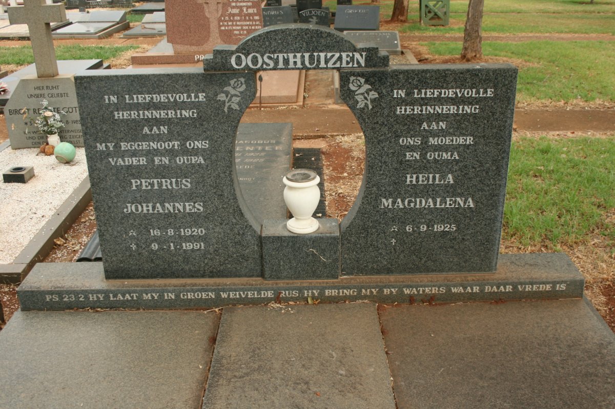 OOSTHUIZEN Petrus Johannes 1920-1991 &amp; Heila Magdalena 1925-