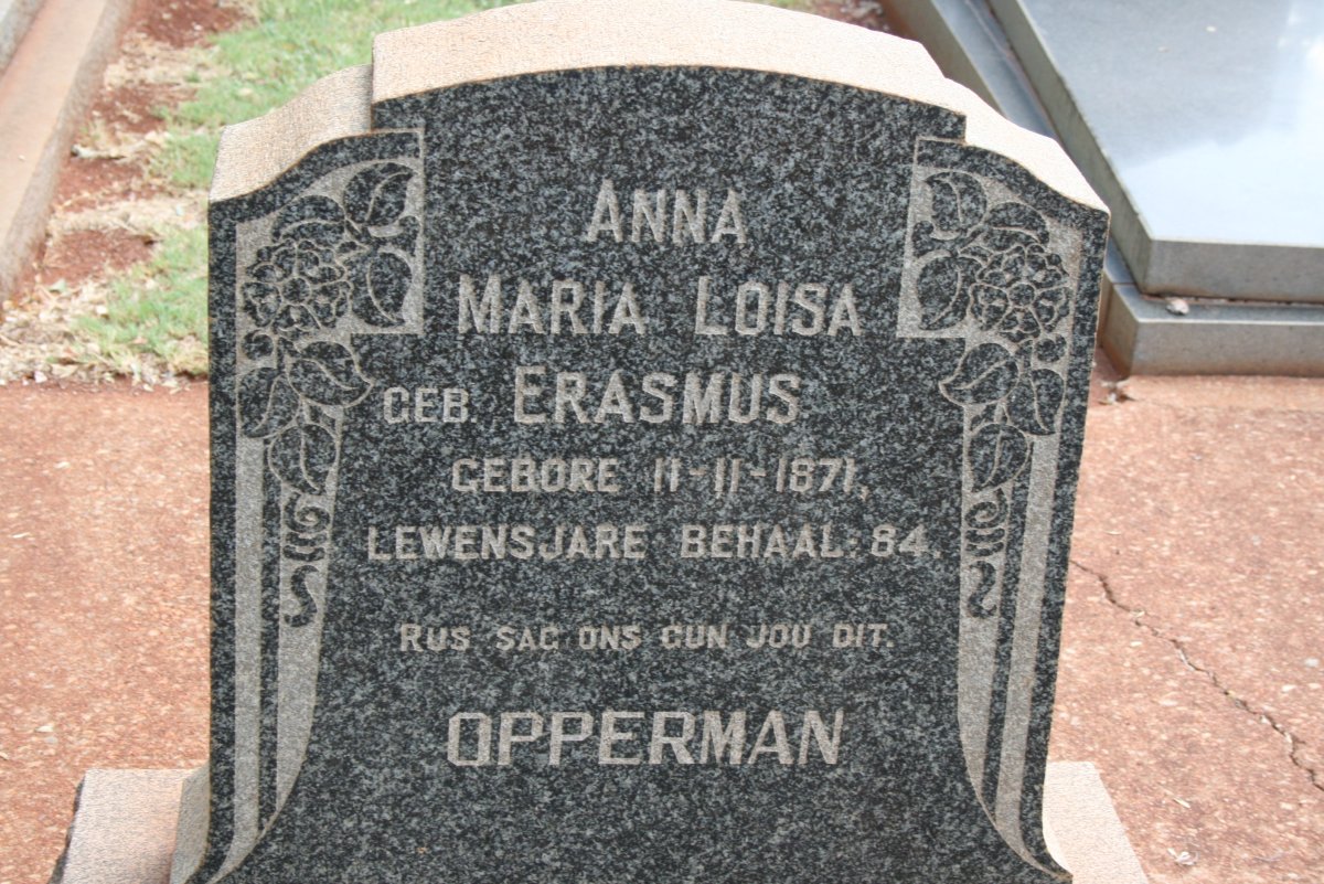 OPPERMAN Anna Maria Loisa nee ERASMUS 1871-