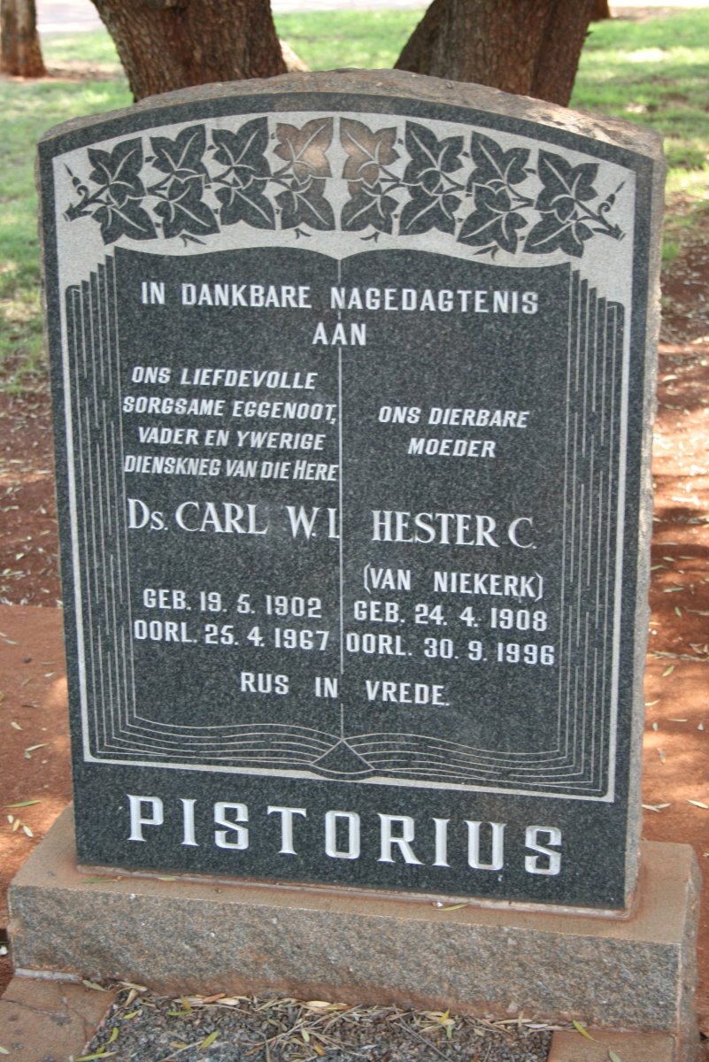 PISTORIUS Carl W.L. 1902-1967 &amp; Hester C. VAN NIEKERK  1908-1996