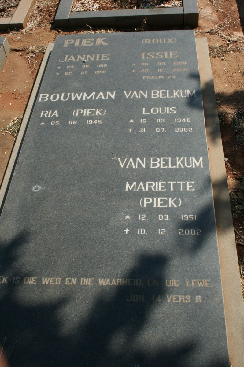 PIEK Jannie 1916-1990 &amp; Issie ROUX 1920-2000