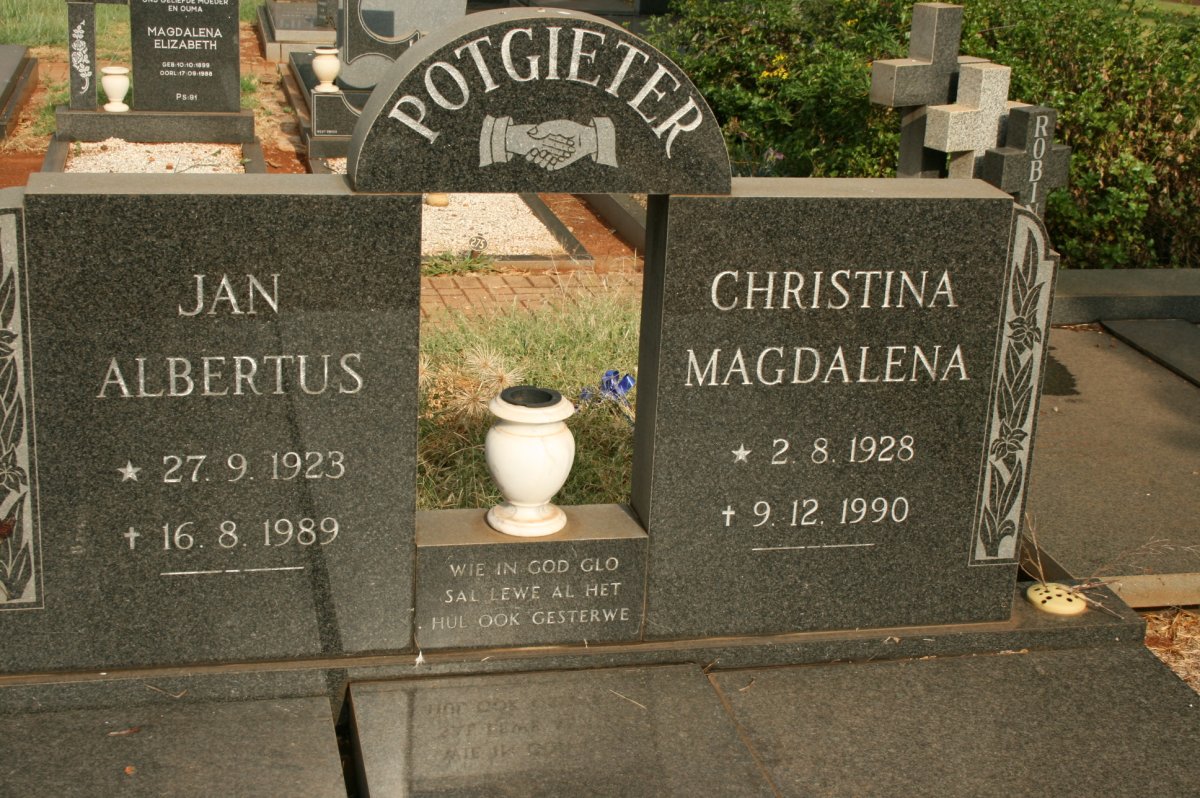 POTGIETER Jan Albertus 1923-1989 &amp; Christina Magdalena 1928-1990