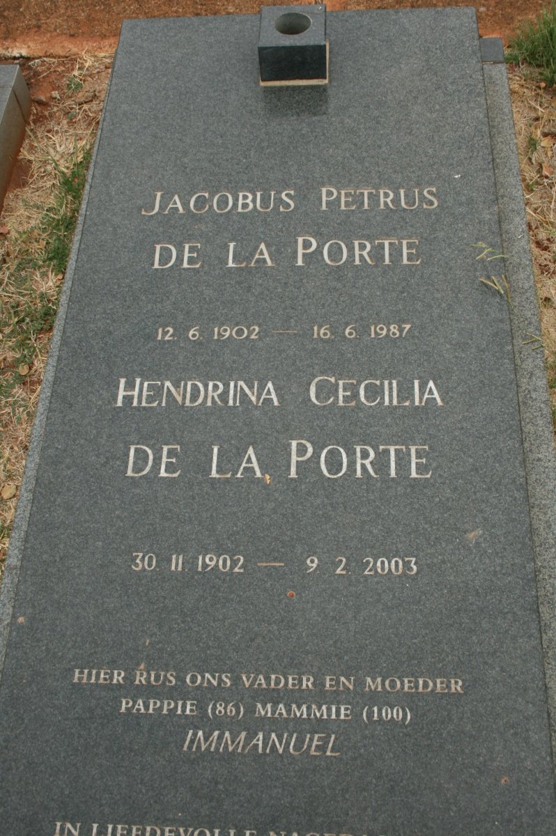 PORTE Jacobus Petrus, de la 1902-1987 &amp; Hendrina Cecilia 1902-2003