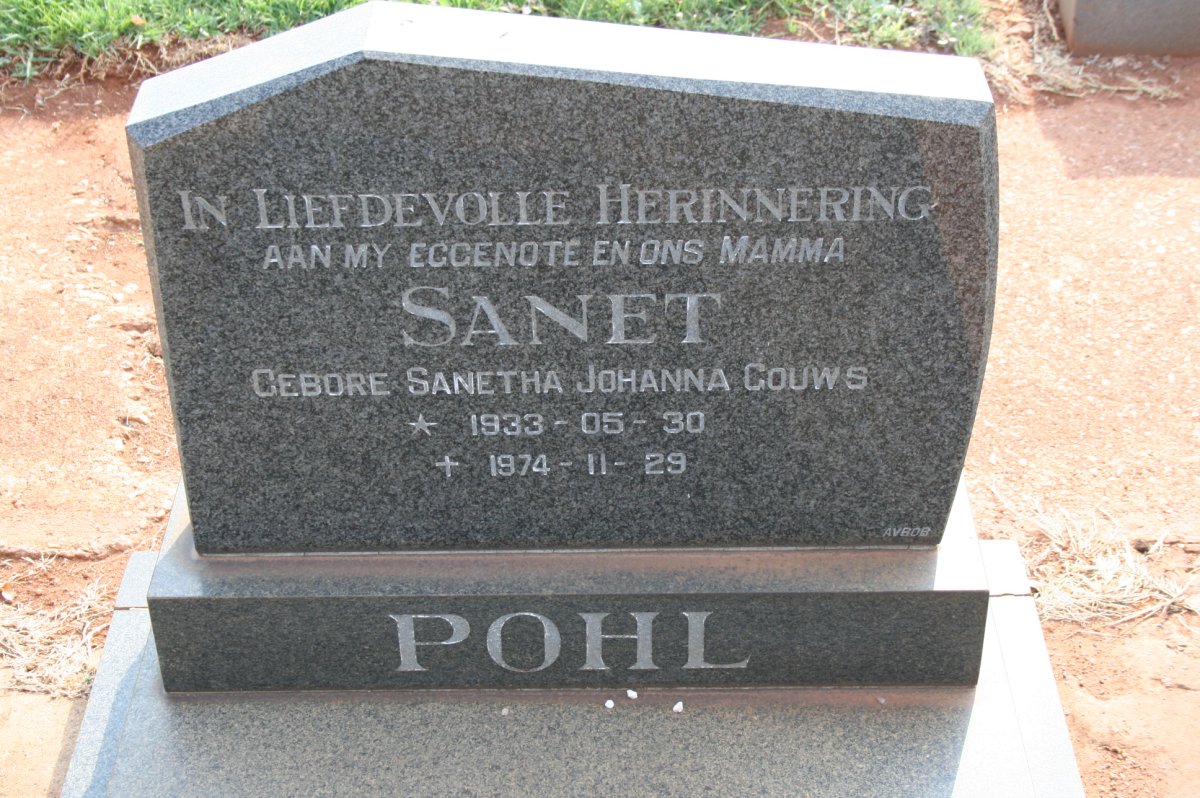 POHL Sanetha Johanna nee GOUWS 1933-1974