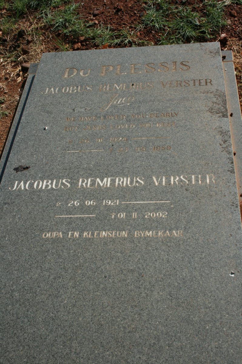 PLESSIS Jacobus Remerius Verster, du 1974-1989 :: DU PLESSIS Jacobus Remerius Verster 1921-2002