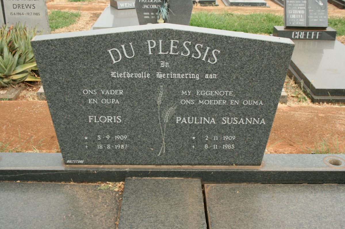 PLESSIS Floris, du 1909-1987 &amp; Paulina Susanna 1909-1985