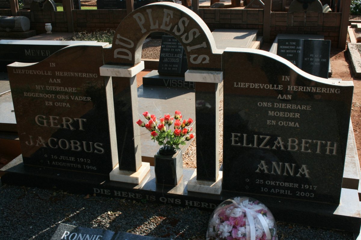 PLESSIS Gert Jacobus, du 1912-1996 &amp; Elizabeth Anna 1917-2003