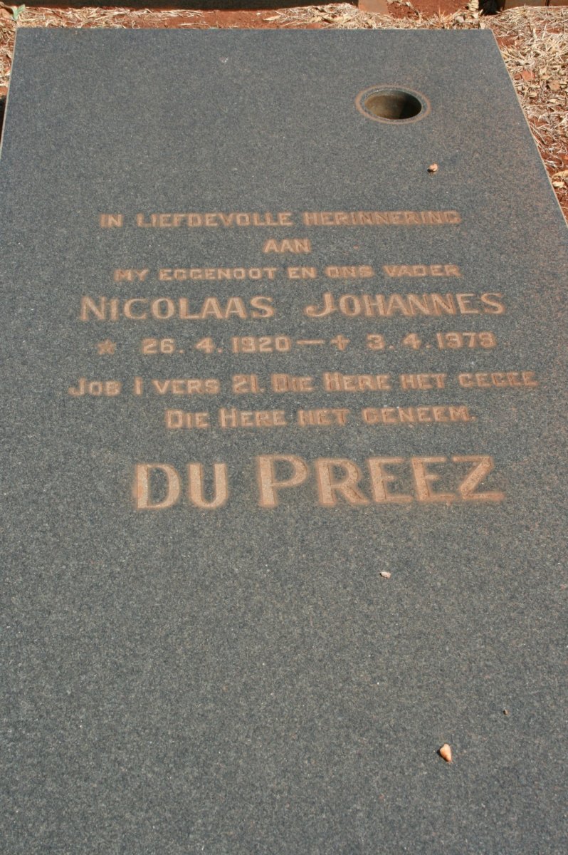 PREEZ Nicolaas Johannes, du 1920-1973