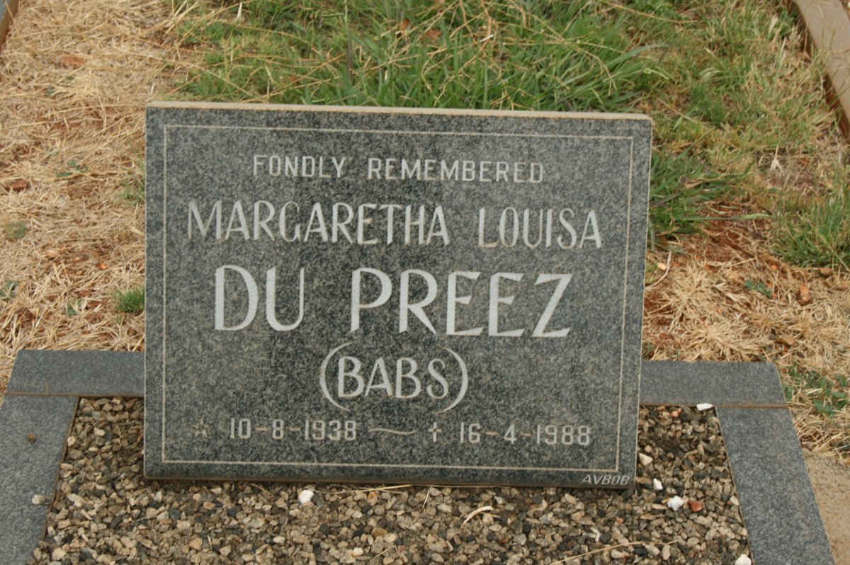 PREEZ Margaretha Louisa, du 1938-1988
