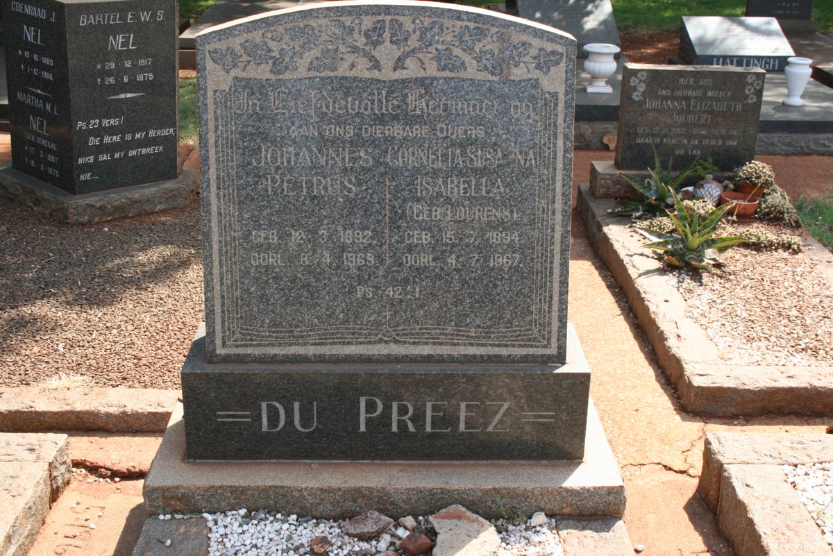PREEZ Johannes Petrus, du 1892-1969 &amp; Cornelia Susanna Isabella LOURENS 1894-1967
