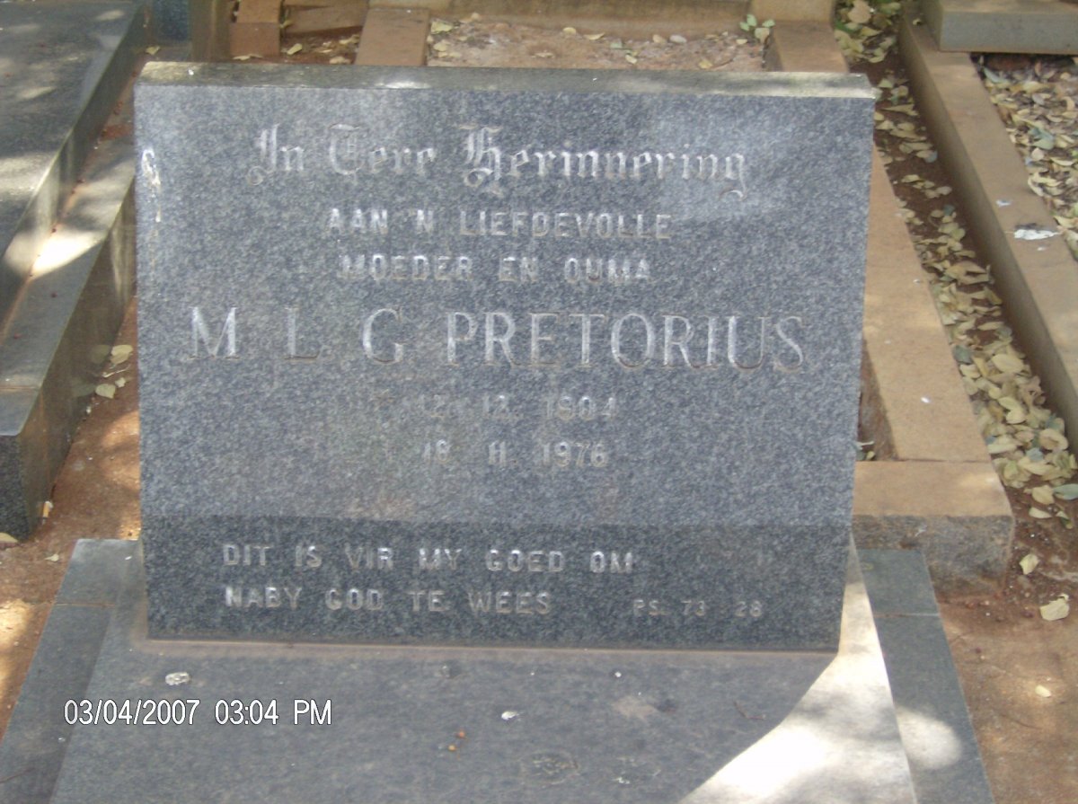 PRETORIUS M.L.G. 1904-1976