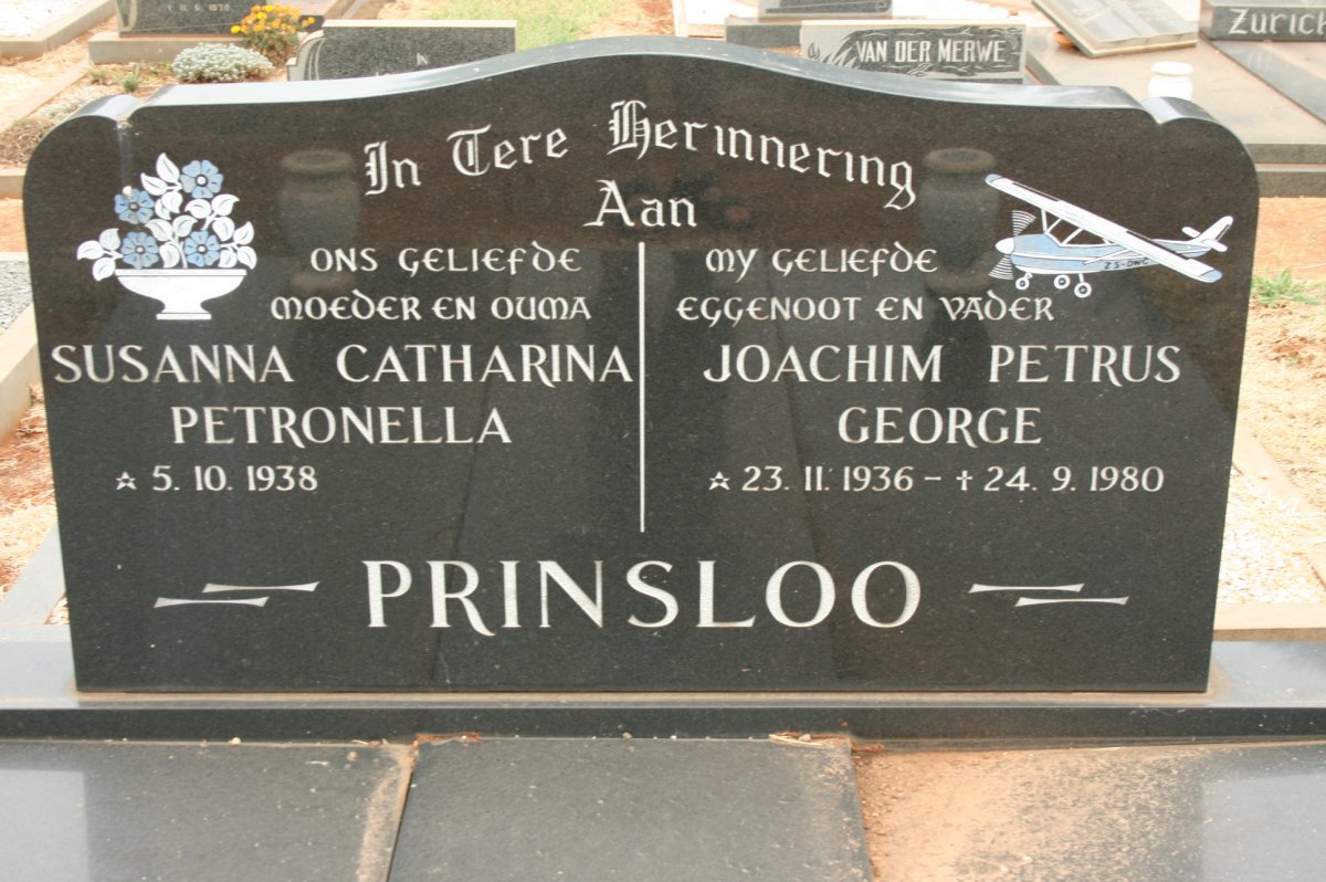 PRINSLOO Joachim Petrus George 1936-1980 &amp; Susanna Catharina Petronella 1938-