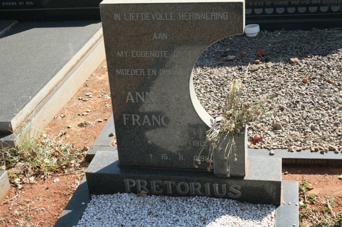 PRETORIUS Annie Francis 1927-1989
