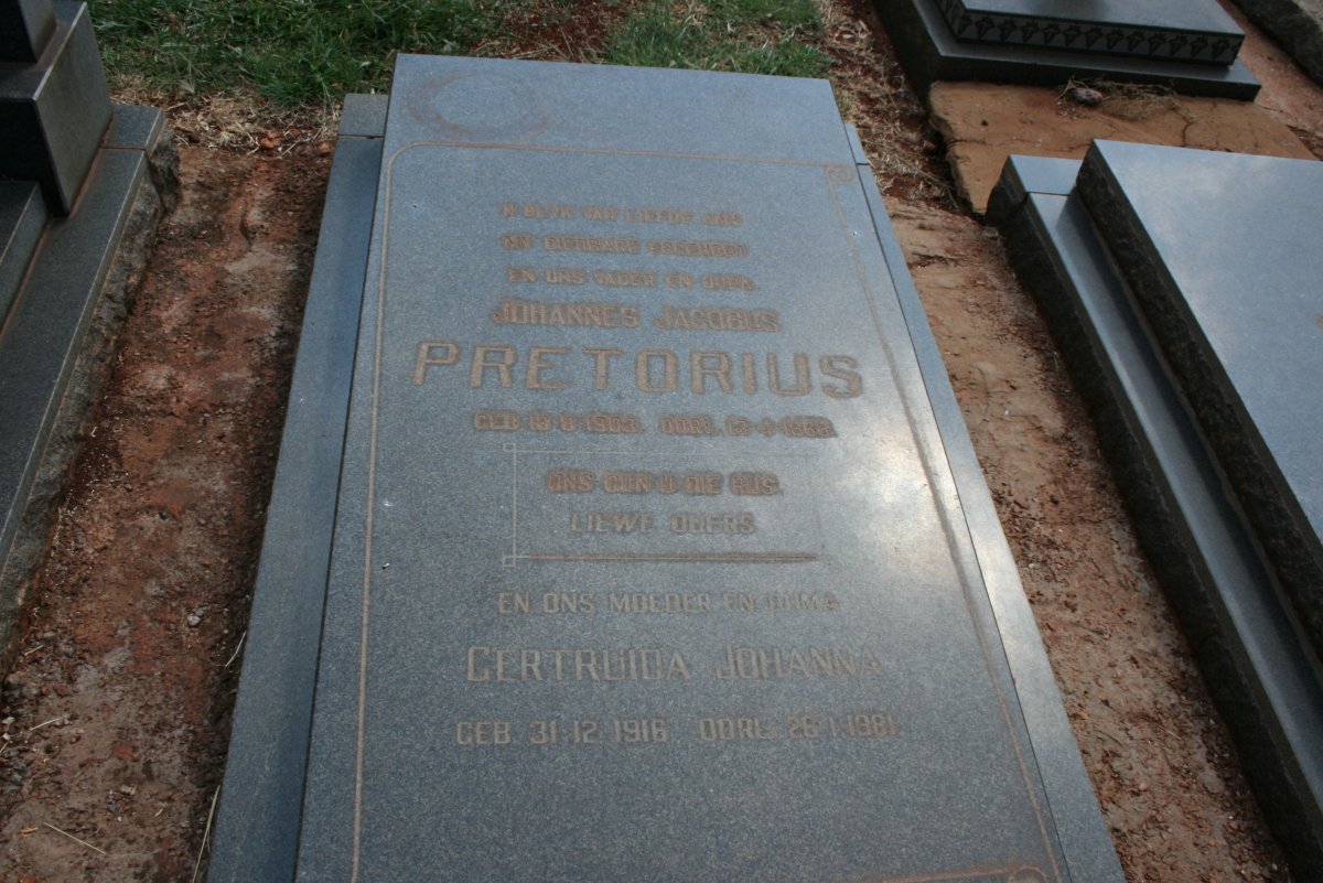 PRETORIUS Johannes Jacobus 1905-1968 &amp; Gertruida Johanna 1916-1981