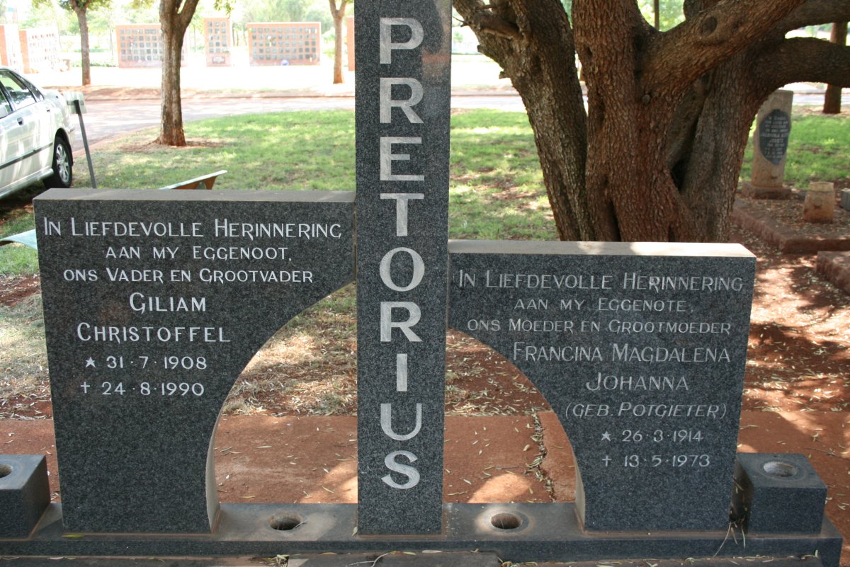 PRETORIUS Giliam Christoffel 1908-1990 &amp; Francina Magdalena Johanna POTGIETER 1914-1973