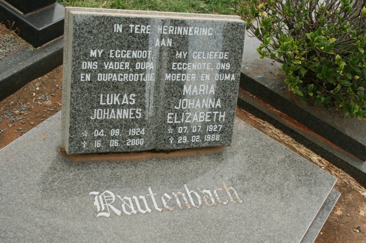 RAUTENBACH Lukas Johannes 1924-2000 &amp; Maria Johanna Elizabeth 1927-1988