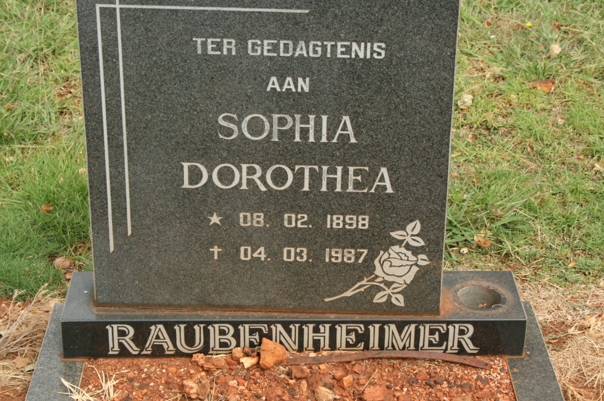 RAUBENHEIMER Sophia Dorothea 1898-1987