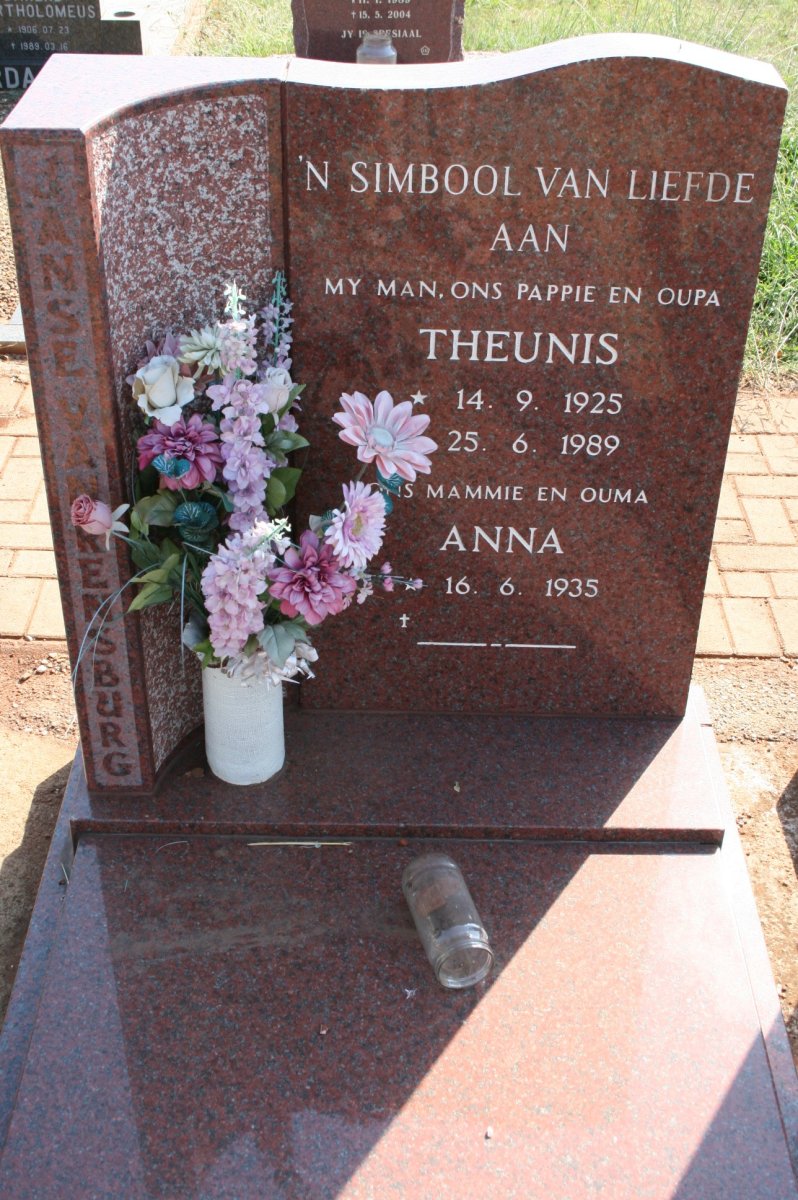 RENSBURG Theunis, Janse van 1925-1989 &amp; Anna 1935-