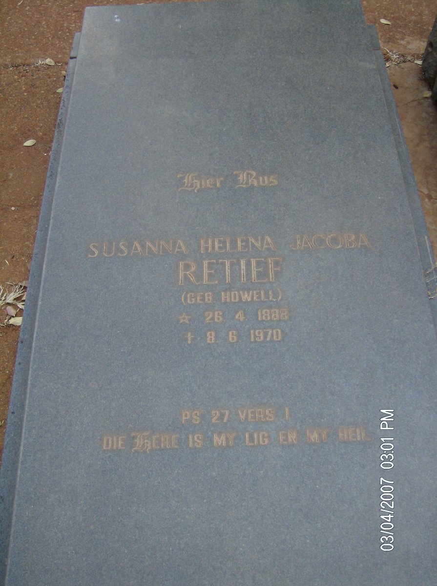 RETIEF Susanna Helena Jacoba nee HOWELL 1888-1970