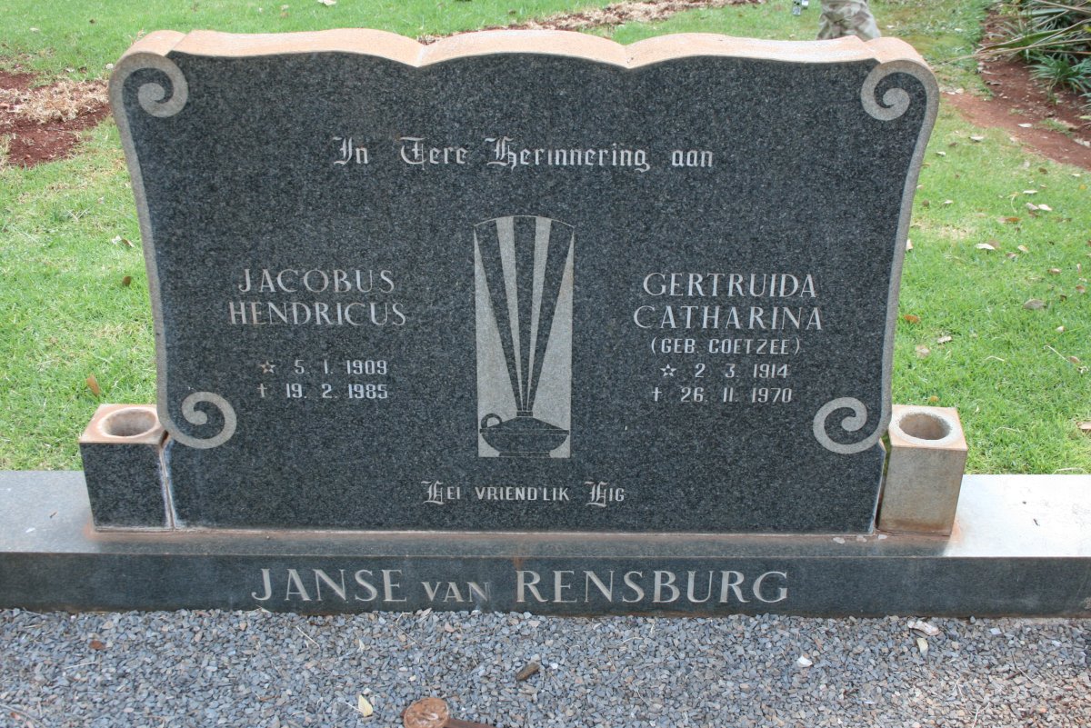 RENSBURG Jacobus Hendricus, Janse van 1909-1985 &amp; Gertruida Catharina COETZEE 1914-1970