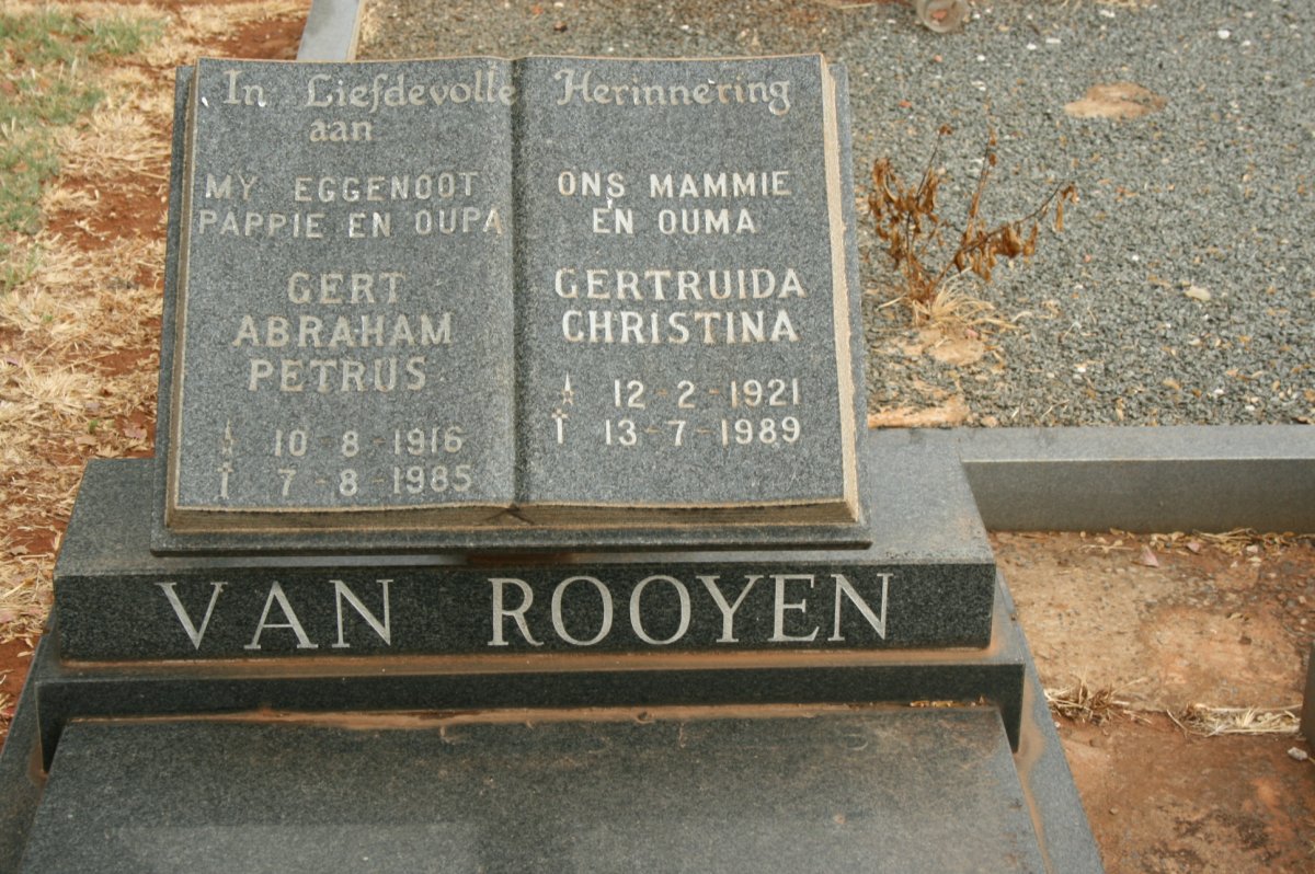 ROOYEN Gert Abraham Petrus, van 1916-1985 &amp; Gertruida Christina 1921-1989