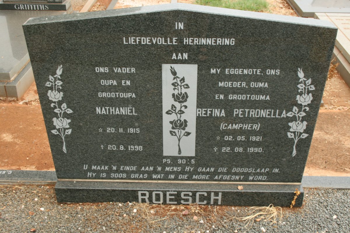 ROESCH Nathaniél 1915-1998 &amp; Refina Petronella CAMPHER 1921-1990