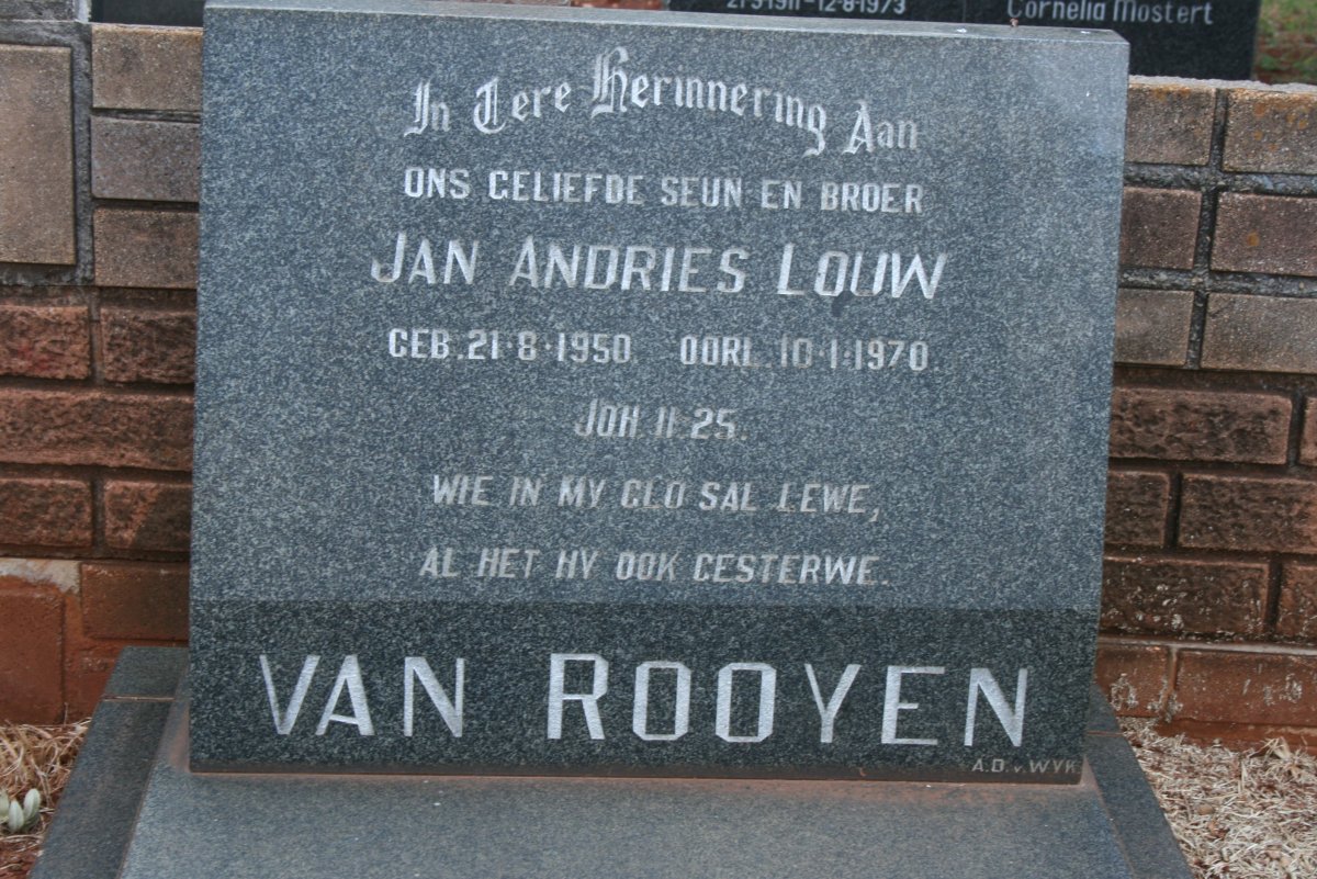 ROOYEN Jan Andries Louw, van 1950-1970