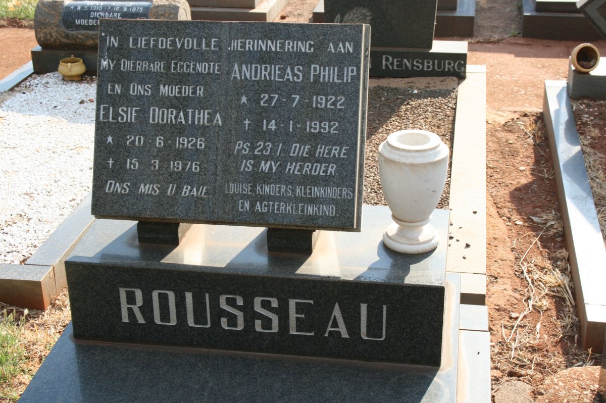 ROUSSEAU Andries Philip 1922-1992 &amp; Elsie Dorathea 1926-1976