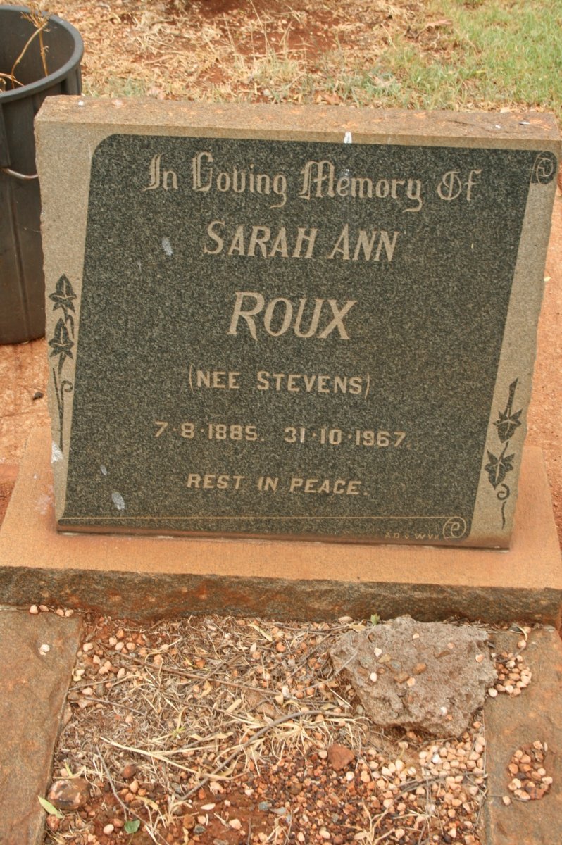ROUX Sarah Ann nee STEVENS 1885-1967