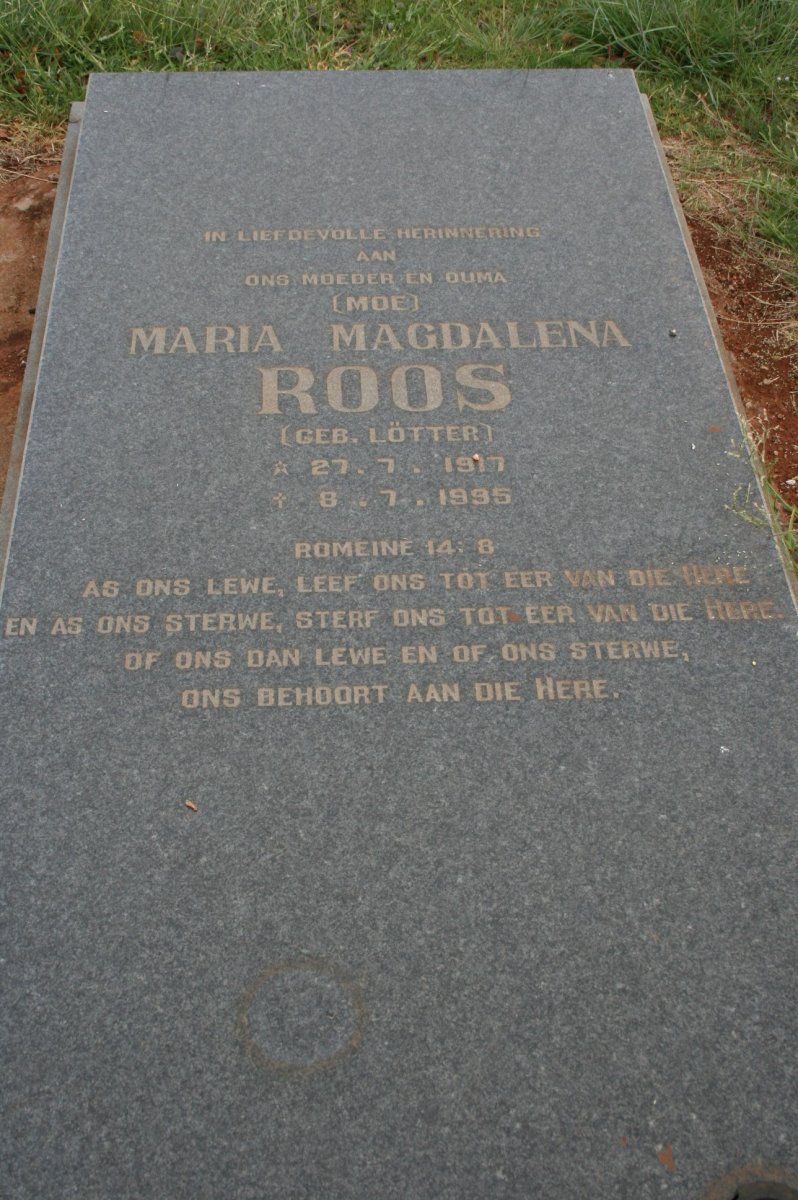ROOS Maria Magdalena nee LOTTER 1917-1995