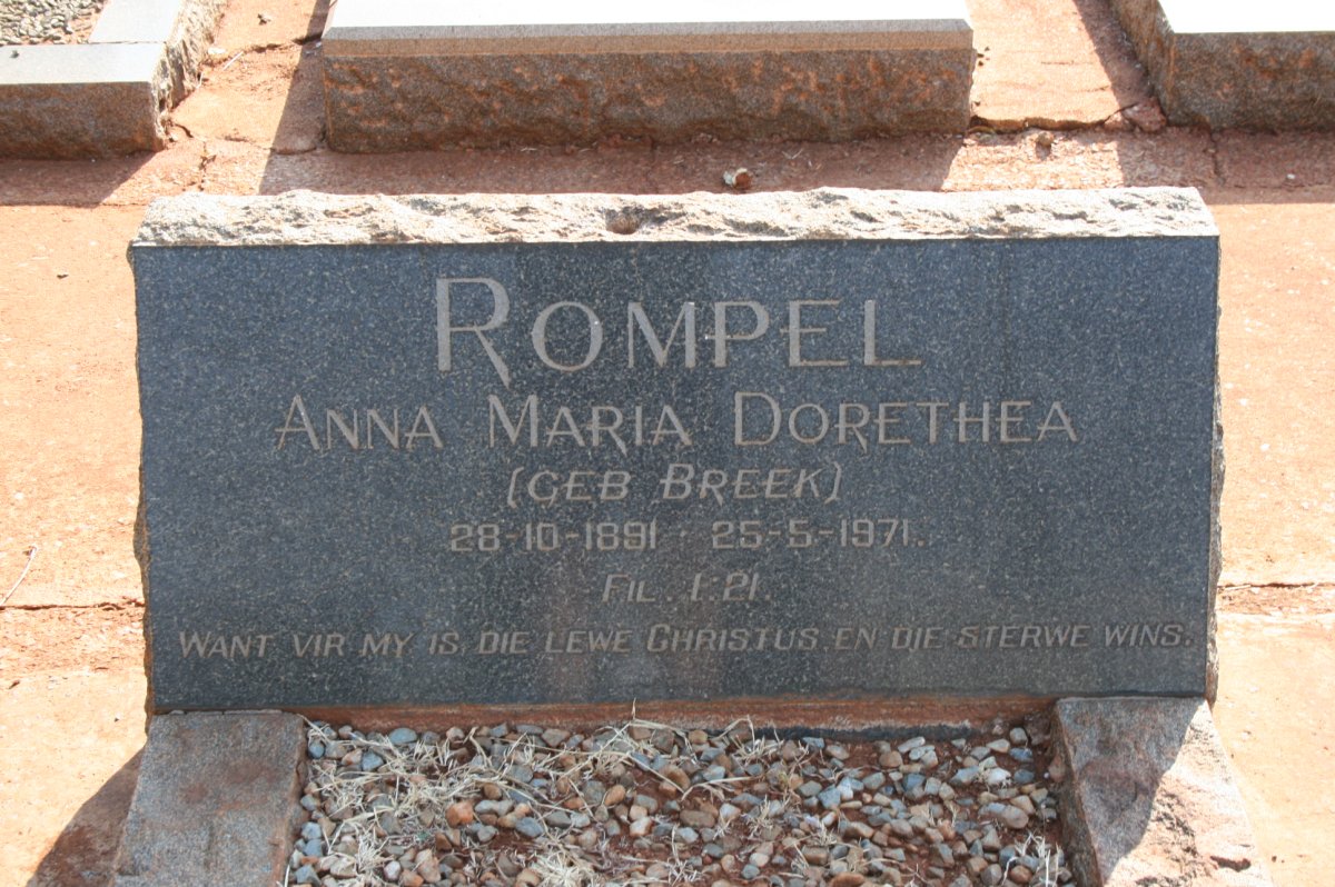 ROMPEL Anna Maria Dorethea nee BREEK 1891-1971