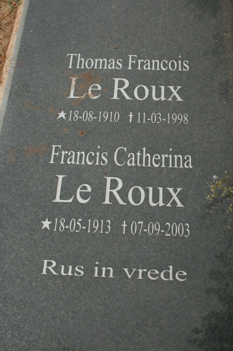 ROUX Thomas Francois, le 1910-1998 &amp; Francis Catherina 1913-2003