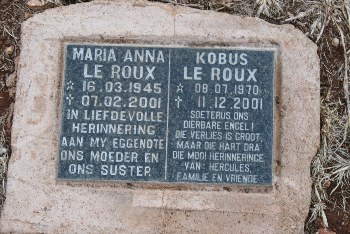 ROUX Kobus, le 1970-2001 :: LE ROUX Maria Anna 1945-2001