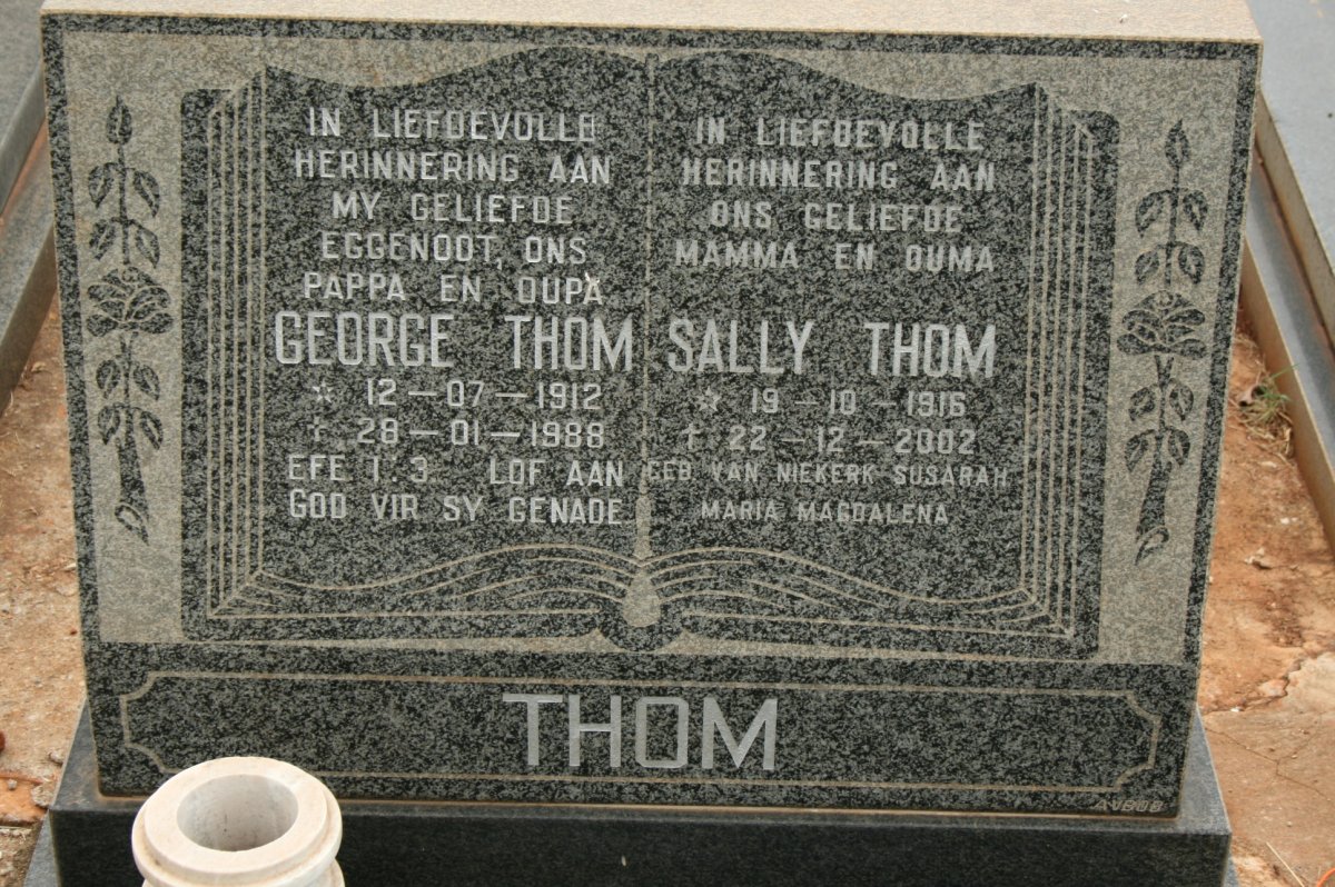 THOM George 1912-1988 &amp; Susarah Maria Magdalena VAN NIEKERK 1916-2002