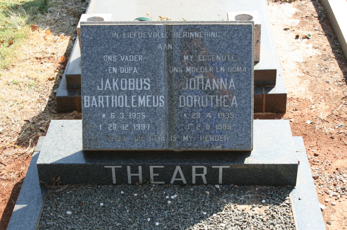 THEART Jakobus Bartholemeus 1935-1997 &amp; Johanna Dorothea 1935-1985