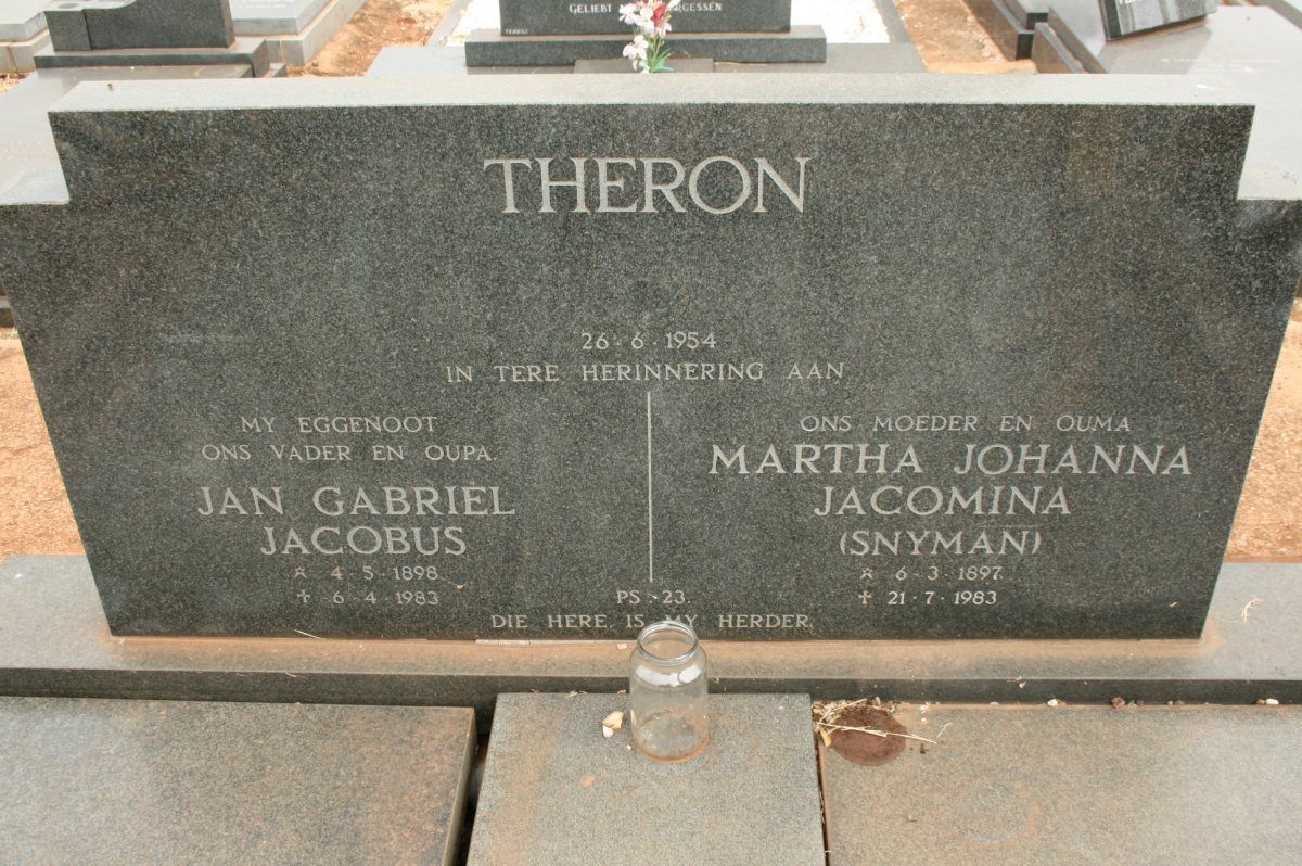 THERON Jan Gabriel Jacobus 1898-1983 &amp; Martha Johanna Jacomina SNYMAN 1897-1983