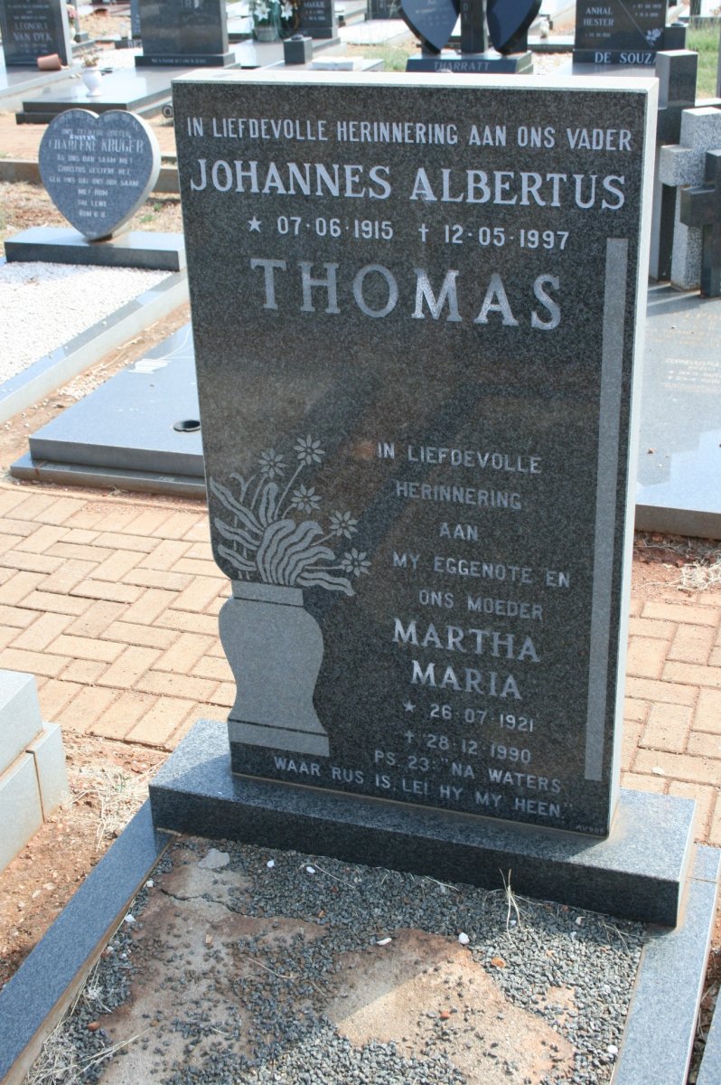 THOMAS Johannes Albertus 1915-1997 &amp; Martha Maria 1921-1990