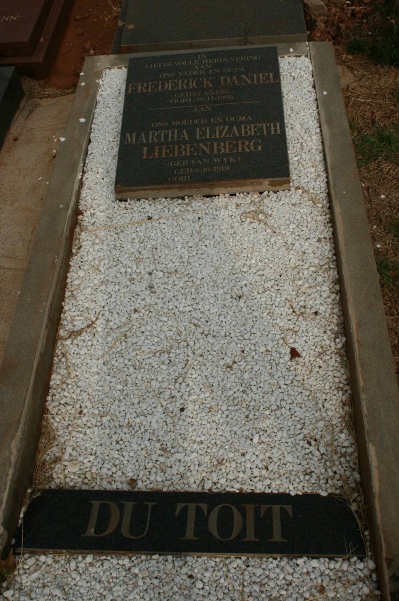 TOIT Frederick Daniel, du &amp; Martha Elizabeth Liebenberg VAN WYK 