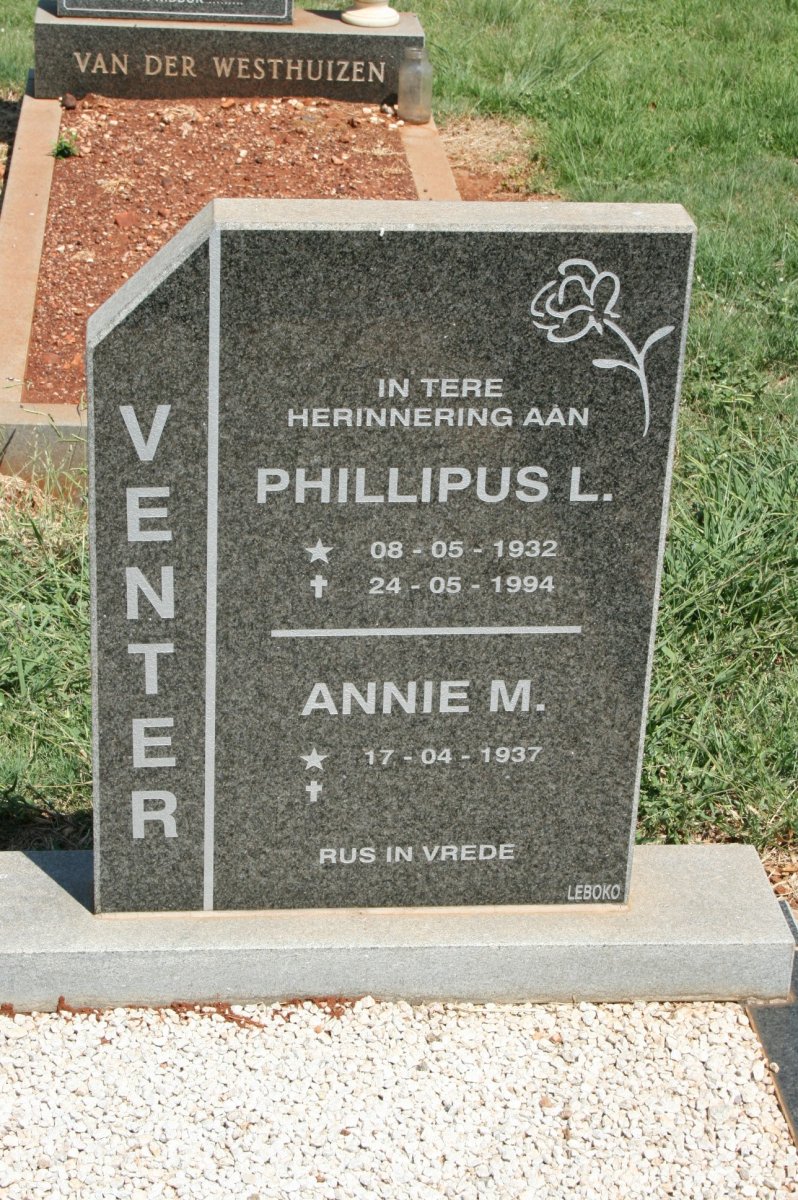 VENTER Phillipus 1932-1994 &amp; Annie M. 1937-
