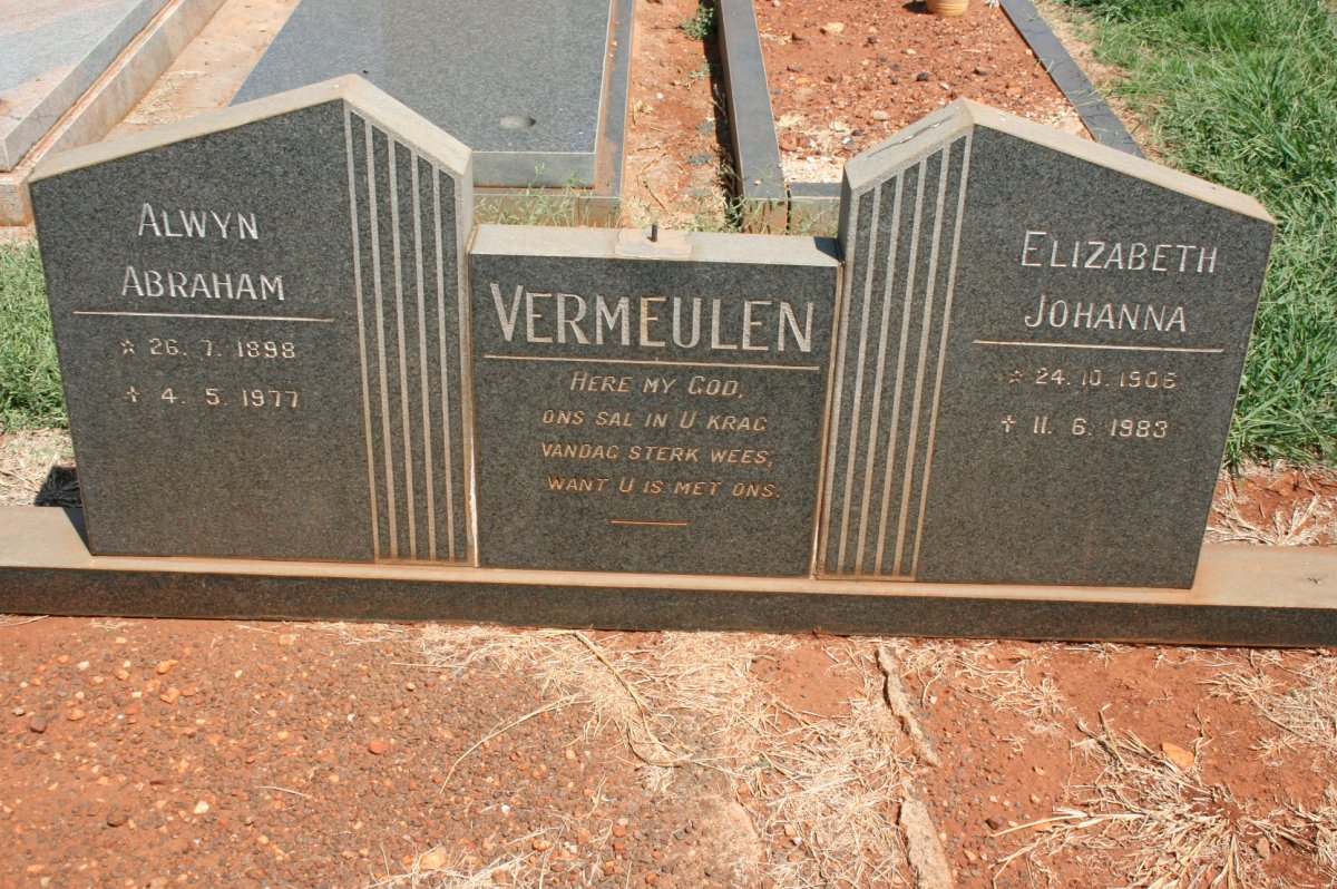 VERMEULEN Alwyn Abraham 1898-1977 &amp; Elizabeth Johanna 1906-1983