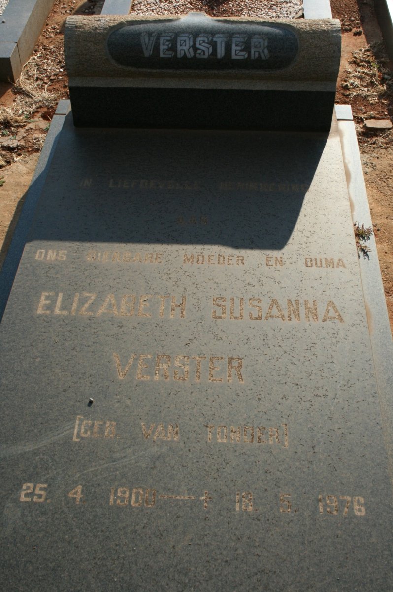 VENTER Elizabeth Susanna nee VAN TONDER 1900-1976