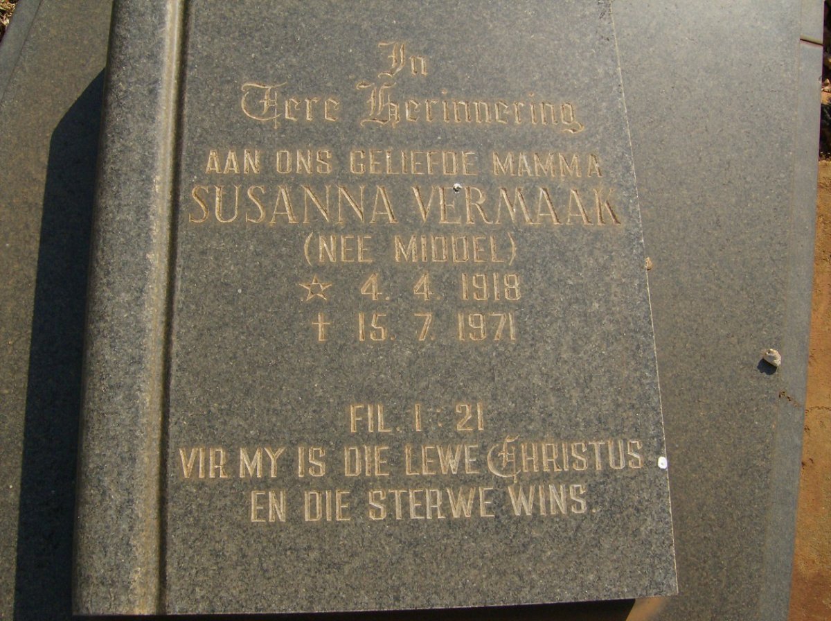 VERMAAK Susanna nee MIDDEL 1918-1971