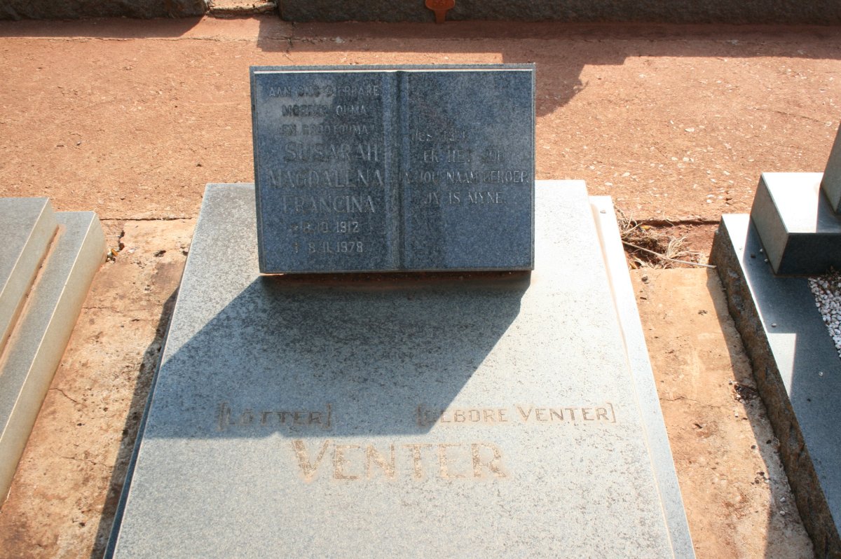 VENTER Susarah Magdalena Francina nee VENTER 1912-1978