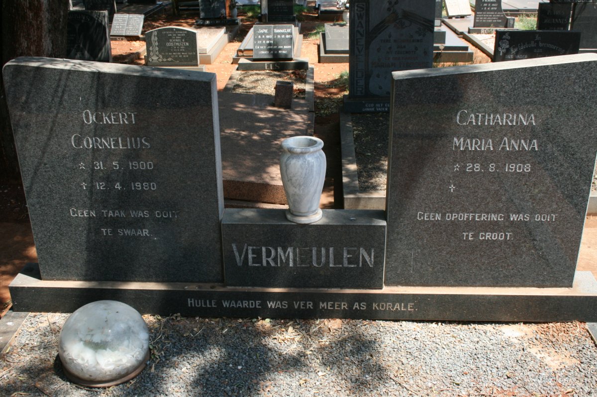 VERMEULEN Ockert Cornelius 1900-1980 &amp; Catharina Maria Anna 1908-