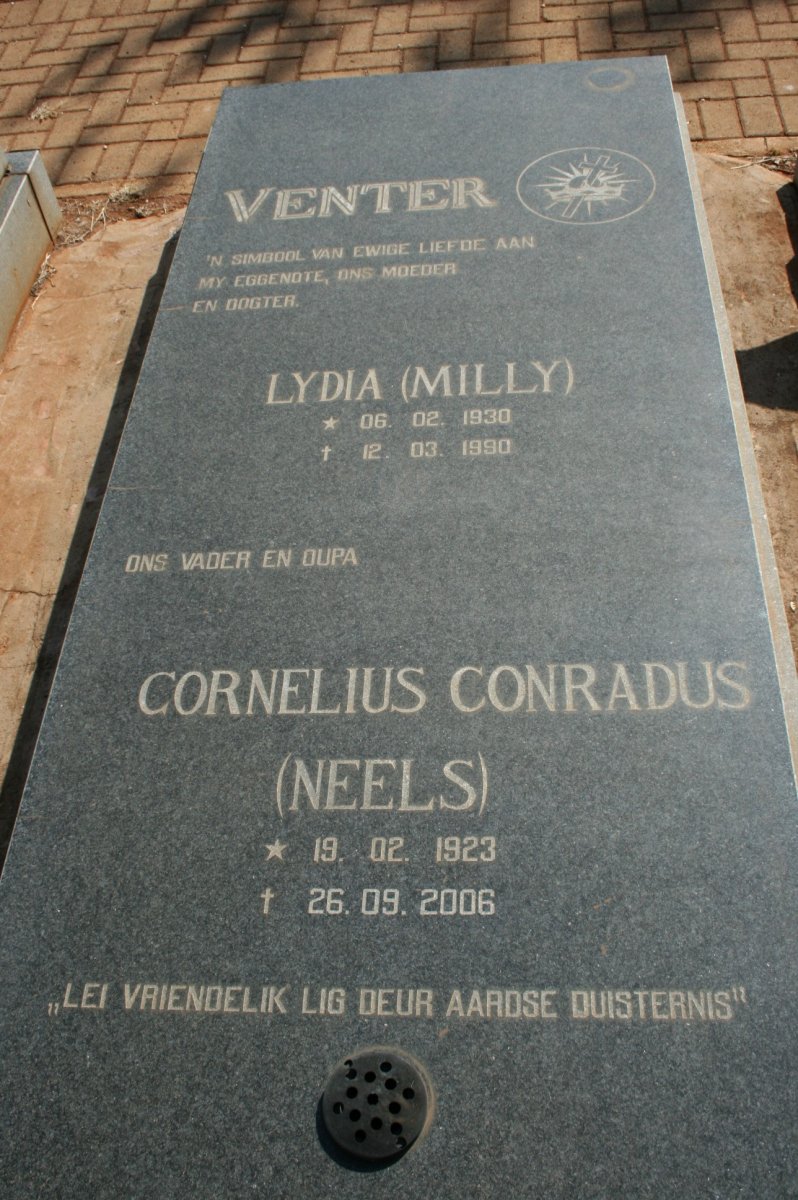 VENTER Cornelius Conradus 1923-2006 &amp; Lydia 1930-1990