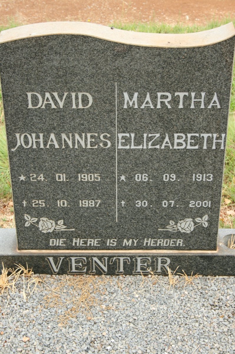 VENTER David Johannes 1905-1987 &amp; Martha Elizabeth 1913-2001