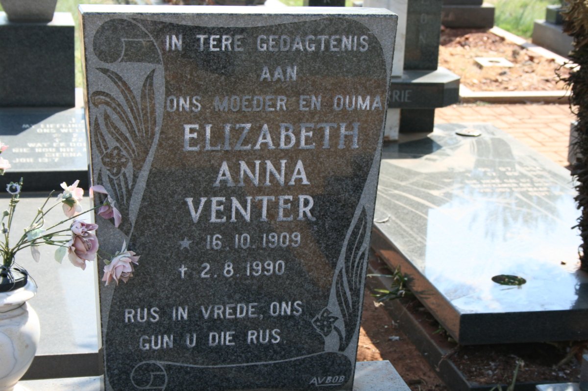 VENTER Elizabeth Anna 1909-1990