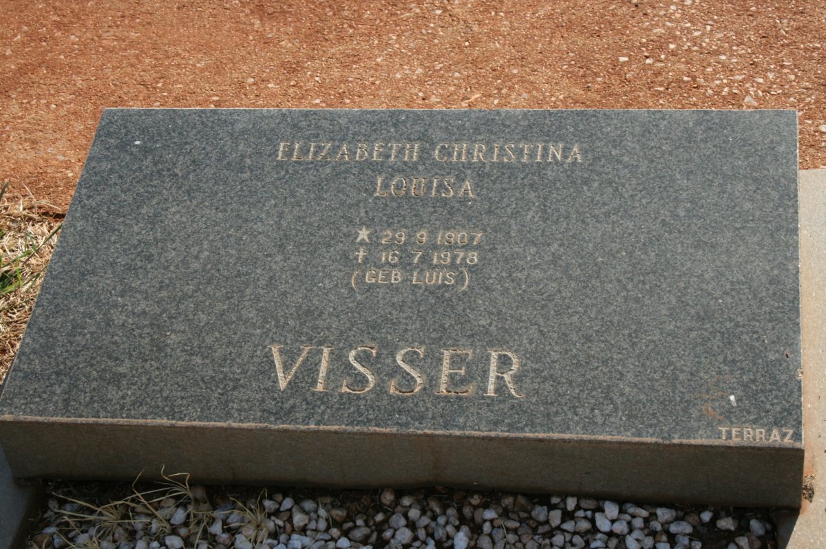 VISSER Elizabeth Christina Louisa nee LUIS 1907-1978