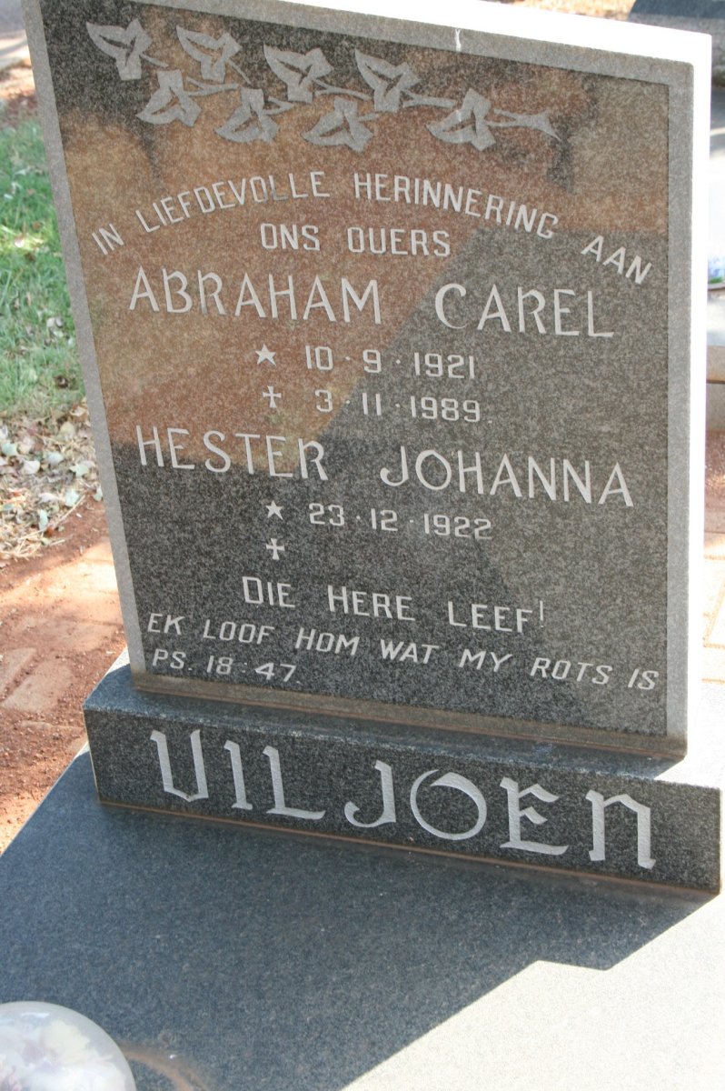 VILJOEN Abraham Carel 1921-1989 &amp; Hester Johanna 1922-