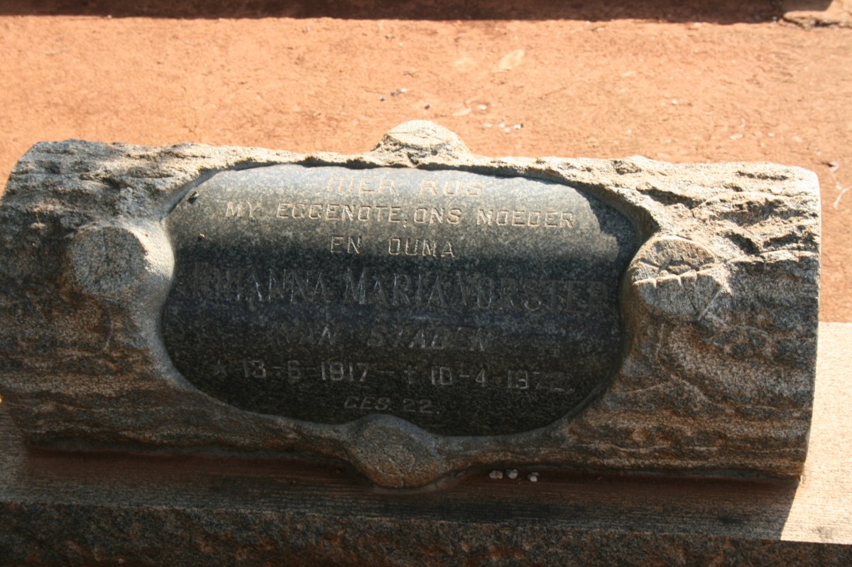 VORSTER Johanna Maria nee VAN STADEN 1917-1972