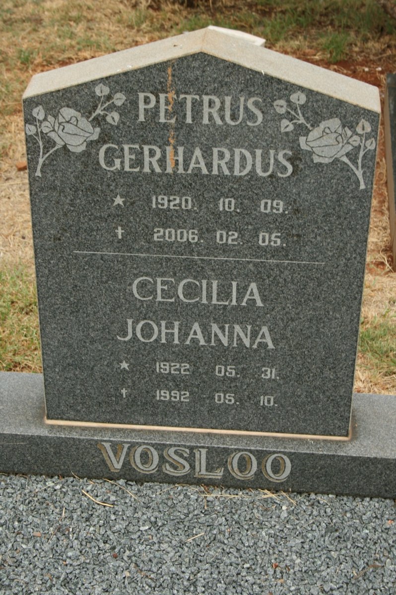 VOSLOO Petrus Gerhardus 1920-2006 &amp; Cecilia Johanna 1922-1992